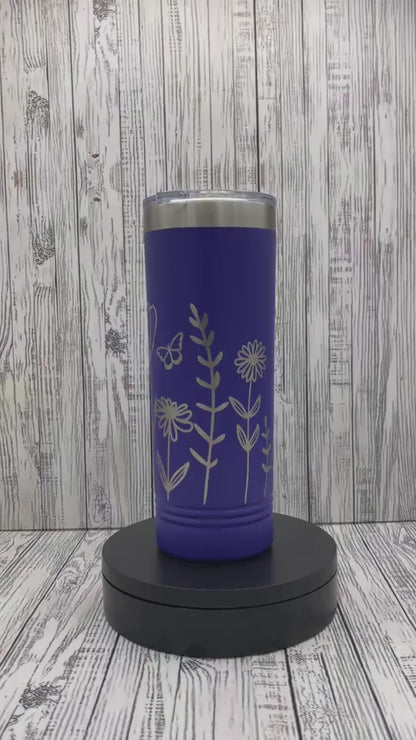 Wildflower 22oz Skinny Tumbler - 360 degree laser engraved wrap - Gift For Her