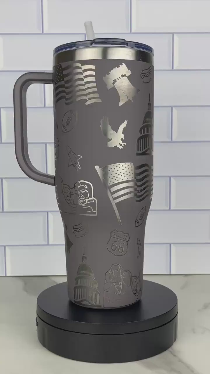 Patriotic Laser Engraved 40oz Tumbler - American Flag, Capital, Bald Eagle, Football - USA Independence Day Gift - America-Themed Cup