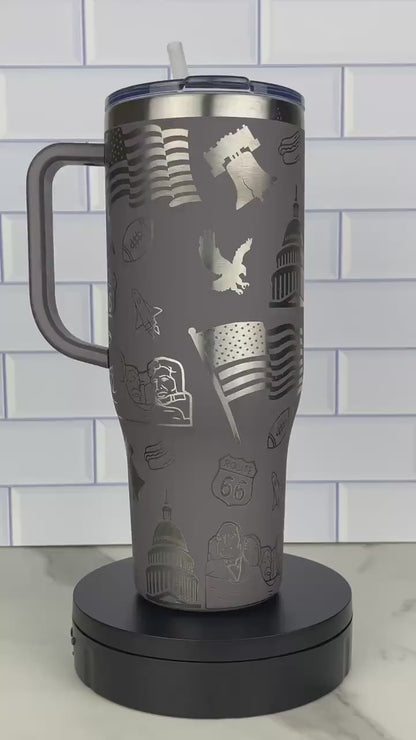 Patriotic Laser Engraved 40oz Tumbler - American Flag, Capital, Bald Eagle, Football - USA Independence Day Gift - America-Themed Cup