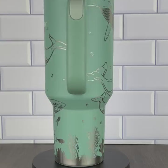 40oz Stanley Quencher Tumbler Whale 360 Wrap Design, Whale themed Laser Engraved Gift for Her Stanley TikTok Cup