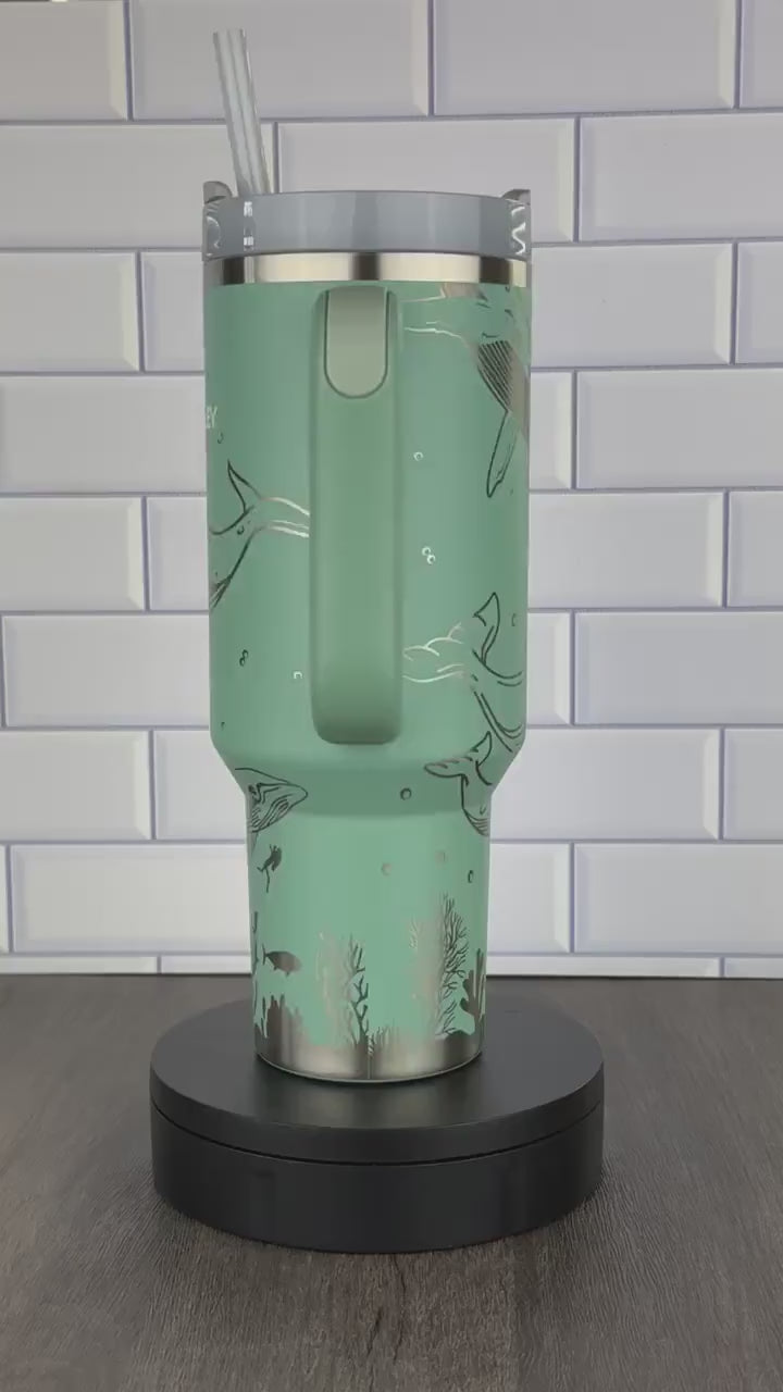 40oz Stanley Quencher Tumbler Whale 360 Wrap Design, Whale themed Laser Engraved Gift for Her Stanley TikTok Cup